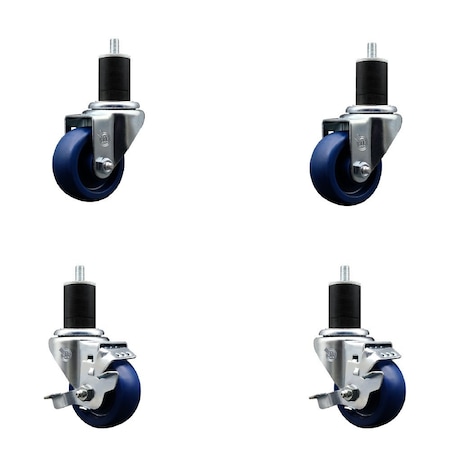 Service Caster 3'' Solid Poly Wheel Swivel 1-3/4'' Expanding Stem Caster Set 2 Brakes, 4PK SCC-EX20S314-SPUS-2-TLB-2-134